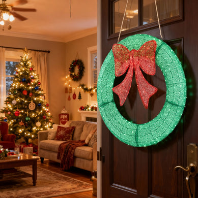 Christmas Wreath Decoration, LED Metal Holiday Decoration In Green Yellow