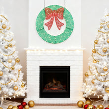 Christmas Wreath Decoration, LED Metal Holiday Decoration In Green Yellow