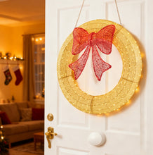 Christmas Wreath Decoration, LED Metal Holiday Decoration In Green Yellow